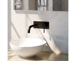 Brauer Black Edition Wastafelmengkraan inbouw - gebogen uitloop links - hendel lang smal - afdekplaat - model A 1 - mat zwart