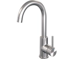 Brauer Brushed Carving - Wastafelkraan - Opbouw - Geborsteld RVS PVD - Mengkraan - Hoog - 1 Greeps - Model A - Draaibare Ronde Uitloop