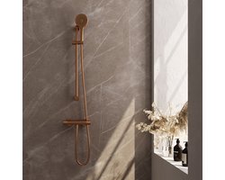 Brauer Copper Carving Glijstangset met Thermostaatkraan - 3-Standen Handdouche - Koper Geborsteld Pvd