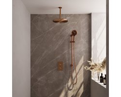 Brauer Copper Edition - Regendouche met Thermostaatkraan - Set 48 - Inbouw Plafond - 30cm - Rond - Geborsteld Koper PVD - met Glijstang en Staafhanddouche
