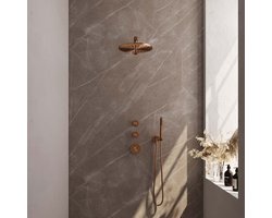 Brauer Copper Edition Regendoucheset inbouw - hoofddouche 30cm - 3 gladde knoppen - rechte wandarm - handdouche staaf 1 stand - PVD - geborsteld koper