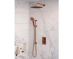 Brauer Copper Edition Regendoucheset inbouw - hoofddouche 30cm - Gladde knop - handdouche rond 3 standen - glijstang - PVD - geborsteld koper