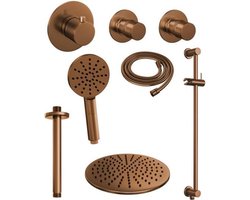 Brauer Copper Edition Regendoucheset inbouw - hoofddouche 30cm - plafondarm 20cm - 3 gladde knoppen - handdouche rond 3 standen - PVD - geborsteld koper