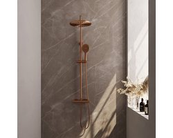 Brauer Copper Edition Regendoucheset opbouw - hoofddouche 30cm - glijstang - handdouche rond 3 standen - gladde knoppen - PVD - geborsteld koper