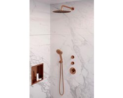 Brauer Copper Edition Regendouchesets inbouw - hoofddouche 30cm - Wandarm - met inbouwdeel - Gladde knoppen - handdouche Rond 1 stand - PVD - geborsteld koper