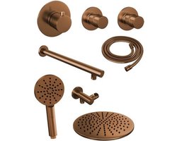 Brauer Copper Edition thermostatische inbouw doucheset met inbouwdeel hoofddouche 30cm wandarm ronde handdouche geborsteld koper PVD