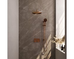 BRAUER Copper Edition thermostatische inbouw regendouche met drukknoppen SET 70 met 30 cm douchekop en gebogen muurarm en 3-standen handdouche en doucheslang en geïntegreerde glijstang koper geborsteld PVD