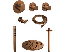 Brauer Copper Edition Thermostatische Regendoucheset Inbouw - Hoofddouche 30 cm - 3 Weg - Handdouche Staaf - Doucheslang - Geintegreerde Glijstang