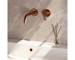 Brauer Copper Edition Wastafelmengkraan inbouw - gebogen uitloop links - hendel lang smal - model A 1 - PVD - geborsteld koper