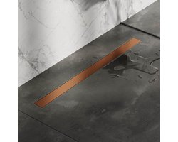 Brauer Douchegoot 90cm - met Vloerflens - Zero/Tegelinlegrooster (omkeerbaar) - Geborsteld Koper