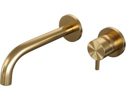 Brauer Gold Edition Wastafelmengkraan inbouw - gebogen uitloop links - hendel kort smal - model B 1 - PVD - geborsteld goud