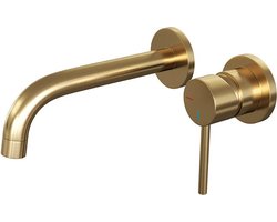 Brauer Gold Edition Wastafelmengkraan inbouw - gebogen uitloop links - hendel lang smal - model A 1 - PVD - geborsteld goud