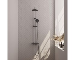 Brauer Gunmetal Carving Opbouw Thermostatische Regendoucheset - Hoofddouche 20 cm - Handdouche 3 Standen - Doucheslang - Gunmetal Geborsteld Pvd