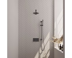 BRAUER Gunmetal Carving thermostatische inbouw regendouche met drukknoppen SET 61 met 20 cm douchekop en rechte muurarm en staaf handdouche en doucheslang en geïntegreerde glijstang gunmetal geborsteld PVD