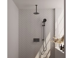 BRAUER Gunmetal Carving thermostatische inbouw regendouche met drukknoppen SET 71 met 20 cm douchekop en plafondarm en 3-standen handdouche en doucheslang en geïntegreerde glijstang gunmetal geborsteld PVD