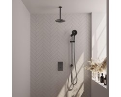 Brauer Gunmetal Carving Thermostatische Regendoucheset Inbouw - Hoofddouche 20 cm - 3 Weg - Handdouche 3 Standen - Doucheslang - Geintegreerde Glijstang - Gunmetal