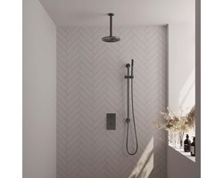 Brauer Gunmetal Carving Thermostatische Regendoucheset Inbouw - Hoofddouche 20 cm - 3 Weg - Handdouche Staaf - Doucheslang - Geintegreerde Glijstang - Gunmetal