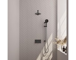 Brauer Gunmetal Carving Thermostatische Regendoucheset Inbouw - Hoofddouche 20 cm - Rechte Wandarm - Met Drukknoppen - Handdouche 3 Standen - Doucheslang - Geintegreerde Glijstang - Gunmetal