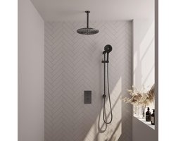Brauer Gunmetal Carving Thermostatische Regendoucheset Inbouw - Hoofddouche 30 cm - 3 Weg - Handdouche 3 Standen - Doucheslang - Geintegreerde Glijstang - Gunmetal