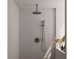 Brauer Gunmetal Carving Thermostatische Regendoucheset Inbouw - Hoofddouche 30 cm - 3 Weg - Handdouche Rond - Doucheslang - Geintegreerde Glijstang - Gunmetal