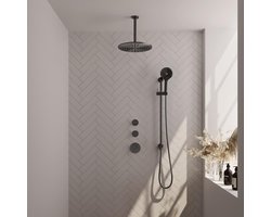 Brauer Gunmetal Carving Thermostatische Regendoucheset Inbouw - Hoofddouche 30 cm - Handdouche 3 Standen - Doucheslang - Geintegreerde Glijstang - Gunmetal