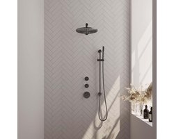 Brauer Gunmetal Carving Thermostatische Regendoucheset Inbouw - Hoofddouche 30 cm - Rechte Wandarm - Handdouche Staaf - Doucheslang - Geintegreerde Glijstang - Gunmetal