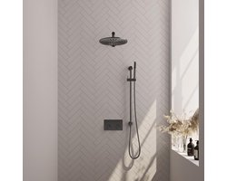 Brauer Gunmetal Carving Thermostatische Regendoucheset Inbouw - Hoofddouche 30 cm - Rechte Wandarm - Met Drukknoppen - Handdouche Staaf - Doucheslang - Geintegreerde Glijstang - Gunmetal