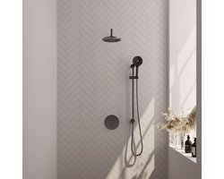 Brauer Gunmetal Edition Thermostatische Regendoucheset Inbouw - Hoofddouche 20 cm - Gebogen Wandarm - 3 Weg - Handdouche Rond 3 Standen - Doucheslang - Geintegreerde Glijstang - Gunmetal