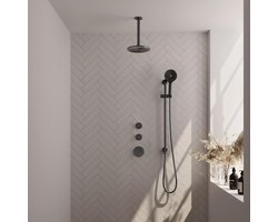 Brauer Gunmetal Edition Thermostatische Regendoucheset Inbouw - Hoofddouche 20 cm - Handdouche 3 Standen - Doucheslang - Geintegreerde Glijstang - Gunmetal