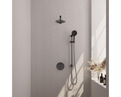 Brauer Gunmetal Edition Thermostatische Regendoucheset Inbouw - Hoofddouche 20 cm - Rechte Wandarm - 3 Weg - Handdouche Rond 3 Standen - Doucheslang - Geintegreerde Glijstang - Gunmetal