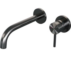 Brauer Gunmetal Edition Wastafelmengkraan inbouw - gebogen uitloop links - hendel lang smal - model A 1 - PVD - geborsteld gunmetal