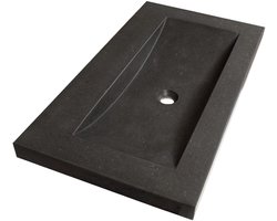 Brauer Magma Wastafel - 80 cm - met 1 Spoelbak en 0 Kraangaten - Natuursteen Basalt Antraciet