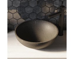 Brauer Molten Waskom - Rond - 42 cm - Natuursteen Basalt - Antraciet