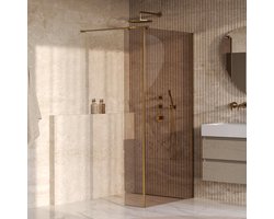 Brauer Oblivion - Inloopdouche - Brons Glas - 100 x 200 cm - met Zijwand 30 cm - incl. Glascoating - PVD Goud Geborsteld