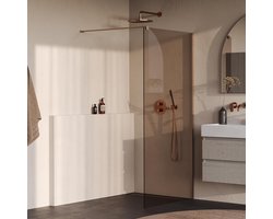 Brauer Oblivion - Inloopdouche - Brons Glas - 90 x 200 cm - incl. Glascoating - PVD Koper Geborsteld