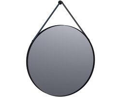 Brauer Onyx Spiegel - 70 cm - Rond - met Zwarte Ophangband en Zwart Geborsteld Frame