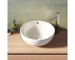 Brauer Sky Waskom - Rond - 43 cm - met Overloop - Keramiek - Hoogglans - Wit