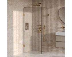 Brauer Void - Carving Douchecabine met Draaideur - Helder Glas - 90x90x200 cm - incl. Glascoating - PVD Goud Geborsteld