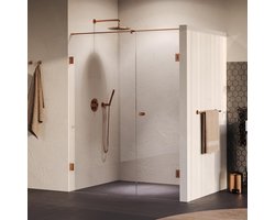 Brauer Void - Carving Nisdeur - 2-Delig - Helder Glas - 160 x 200 cm - Omkeerbaar - met Draaideur 70 cm - Aan Muur - incl. Glascoating - PVD Koper Geborsteld