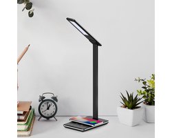 Brayton,BUREAULAMP,Decorative LED,Lichtintensiteit instelbaar -Dimbaar ,Timer ,Draadloze Oplader ,Het wordt gebruikt met een stekker(er zit een adapter in de doos), 3in1 cct wit licht, daglicht en geel licht (2700k-4200k-6500k), Zwart ,5vDc, 5w