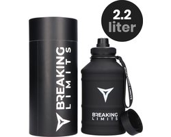 Breaking Limits Stalen Waterfles 2 Liter – Drinkfles 2 Liter – Gemaakt van Roestvrij Staal – Bidon – Zwart