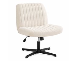 Brede Bureaustoel Zonder Armleuningen – Ergonomische Draaistoel met Rugleuning – Verstelbare Hoogte & Kantelfunctie – Cross-Leg Zitstoel – Stoffen Design Stoel voor Thuiswerkplek – Beige
