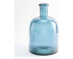 Brede Glazen Vaas - Gladde Karaf - Woondecoratie - Mediterrane Stijl - 15 x 15 x 25 cm - Turquoise