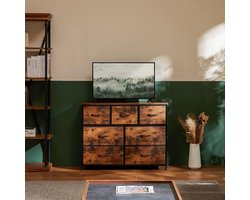 Brede Ladekast met 7 Stoffen Lades en Houten Bovenblad – Moderne Opbergkast / TV Meubel voor Slaapkamer, Woonkamer en Kinderkamer – Metalen Frame, Anti-Kantel Beveiliging – Industrieel Design – Mobili Bella