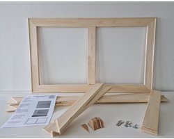 Brede opspanlatten voor schilderscanvas Spielat 65mm met verstevigingslat 65x100cm Houten spanlatten met tussenlat voor Spanraam-Spieraam zonder doek Houtenframe voor schildersdoek, canvas of stof. Inclusief ophangbeugels