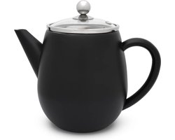 Bredemeijer - Dubbelwandige theepot Eva - 1,1 liter - Mat zwart - Met filter