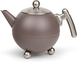Bredemeijer - Duet® Bella Ronde – Dubbelwandige Theepot – 1,2 liter - RVS - Aubergine