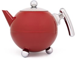 Bredemeijer - Duet® Bella Ronde – Dubbelwandige Theepot – 1,2 liter - RVS - Rood