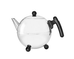 Bredemeijer - Duet® Bella Ronde – Dubbelwandige Theepot – 1,2 liter - RVS - Zwart beslag