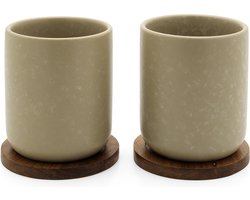 Bredemeijer - Theemok Umea met acacia onderzetters - 200ml - leemgrijs - s/2